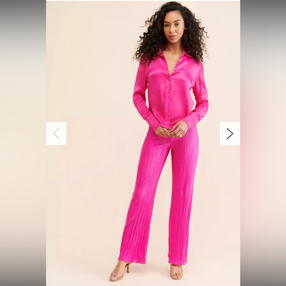 Good American Pink Always Fit Plisse Pants Size 1/2